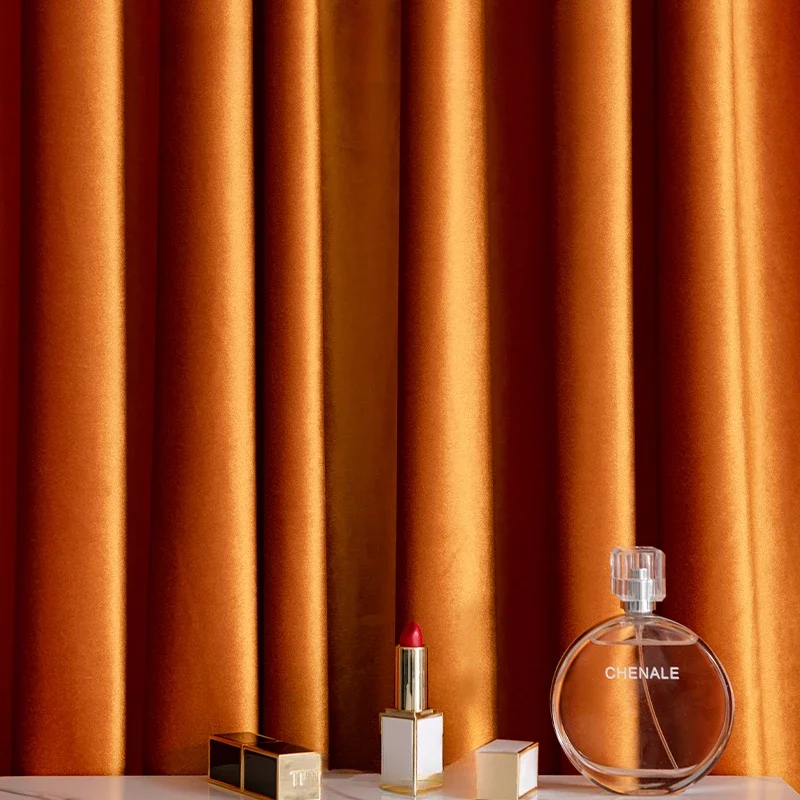 Nordic Minimalist Style High-end Blackout Curtains for Living Room Bedroom Dining Room Velvet Light Luxury Glossy Bright Orange