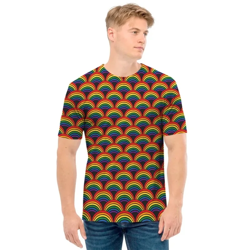 Full Print Lgbt Pride Rainbow Pattern T-shirt For Men Summer Short Sleeve Crew Neck Tee Shirts Mens Plus Size New In Tee Tops