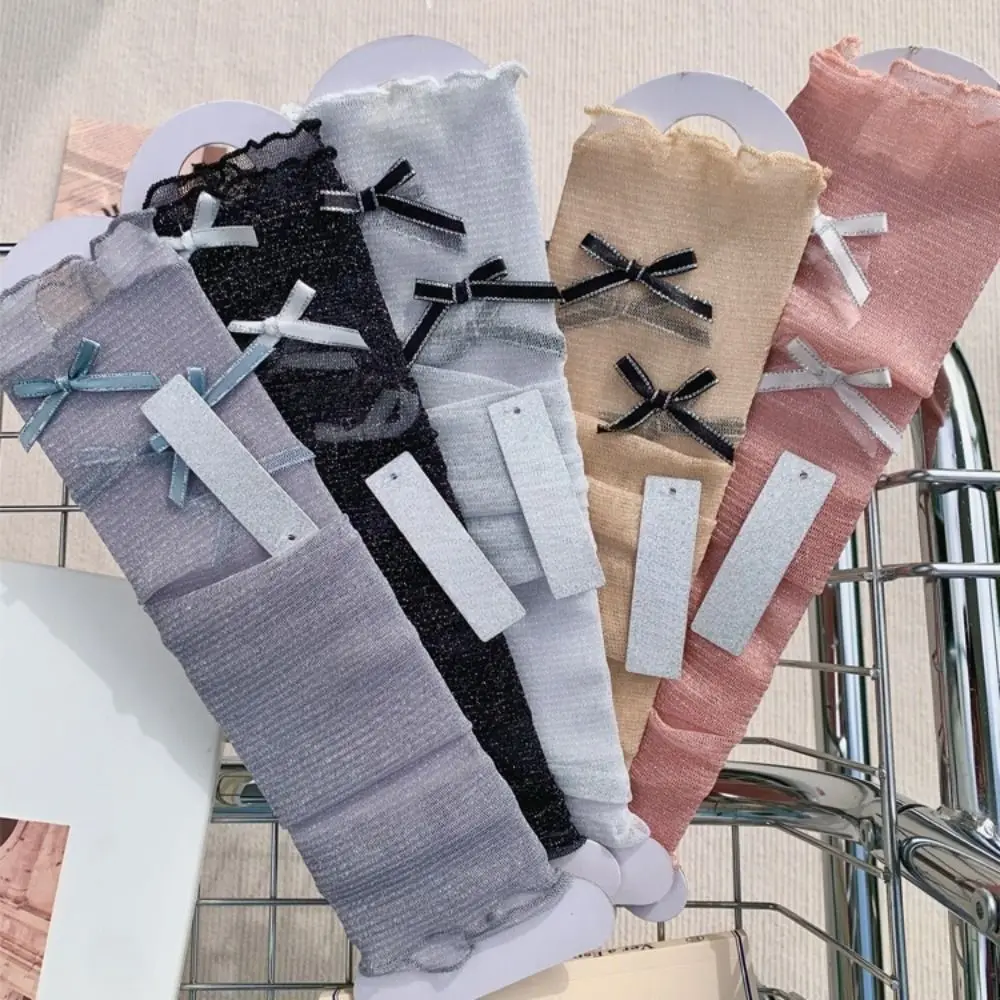 

Fashion Sweet JK Calf Long Socks Transparent Shiny Open Toe Socks Mesh Thin Ballet Style Knee High Ruffle Socks Women