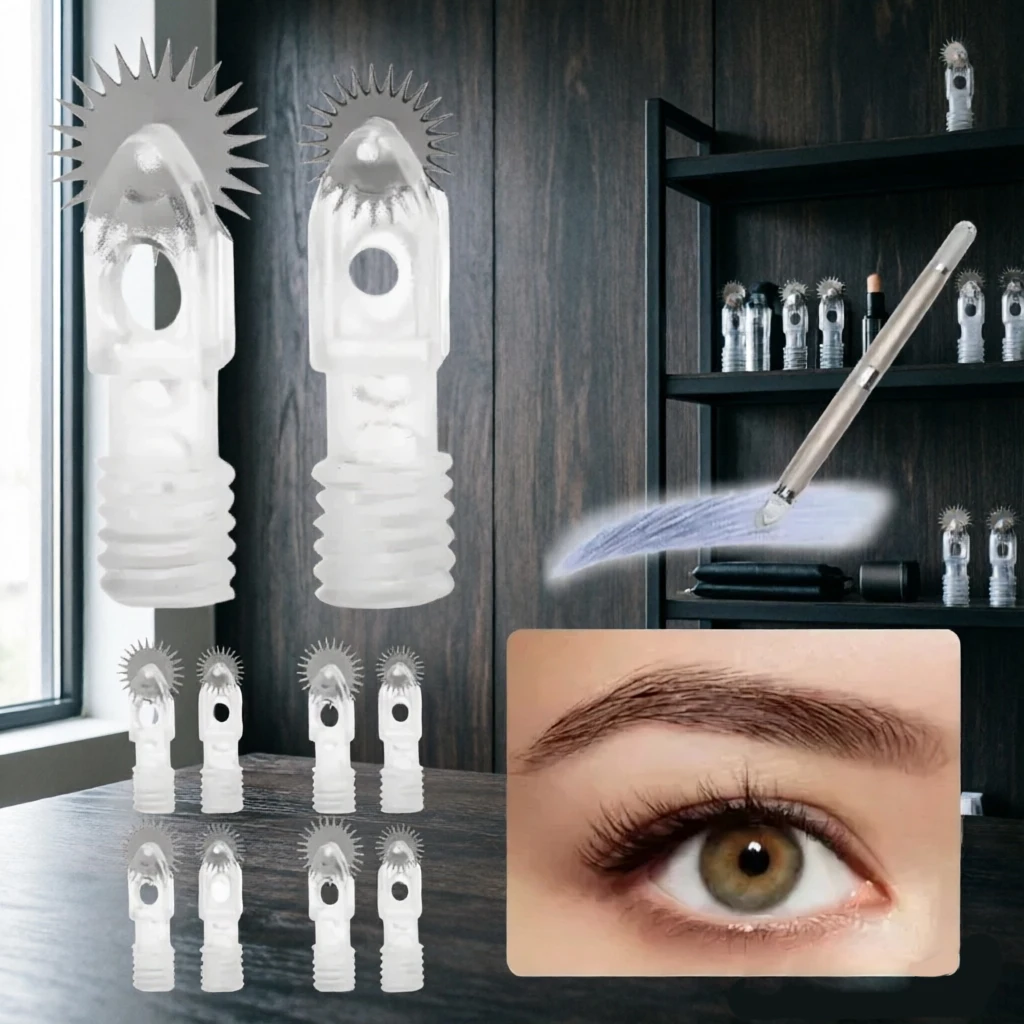 Luxury Manual Tattoo Pen Kit Precision Roller Needles for Flawless Eyebrow Shading Includes 5 Replacement Tips for Long-Term Use