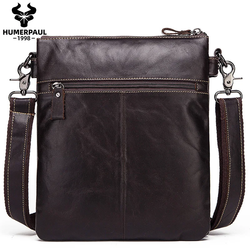 HUMERPAUL Genuine Leather Messenger Bags for Men New Business Casual Crossbody Handbag Male Quality Travel Shoulder Ipad Bag