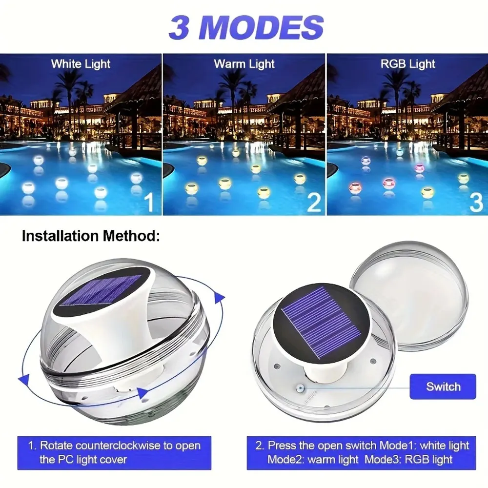 Led Solar Floating Lamp Swimming Pool Ball Solar Panel Powered Pond Drift Waterproof Glow Show Disco Color Changing light