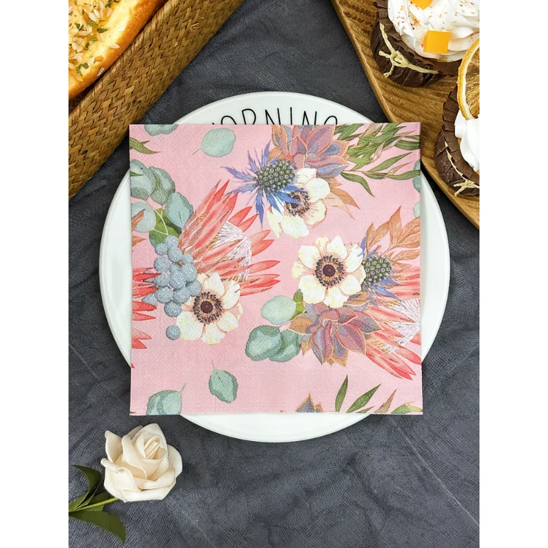 Restaurant Colourful Imperial Flower Printed Tissue Paper Napkins Household Table Mouthcloth Placemats 33cm Facial Napkins Cheap