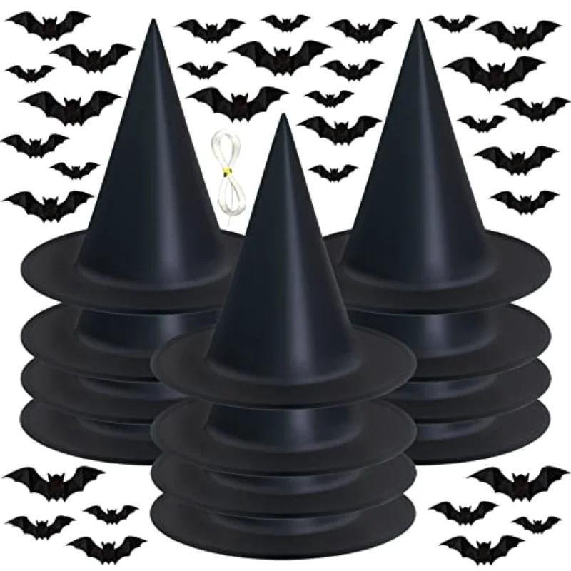 Sombrero de bruja de Halloween para adultos y niños, gorros negros Unisex para fiesta de Halloween, suministros de Cosplay, decoraciones de utilería, gorras de mago, 1/2 piezas