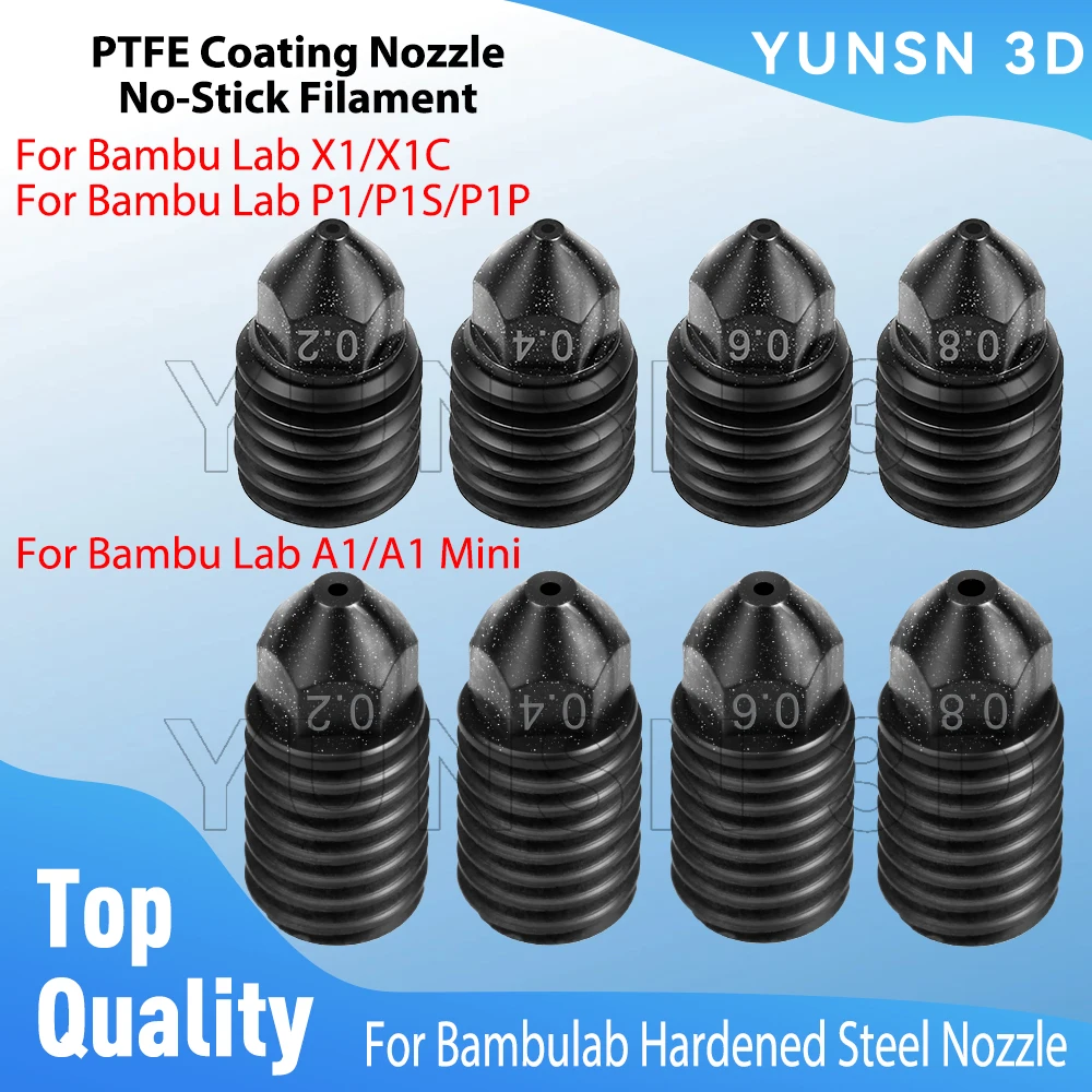 

Для Bambu Lab X1 X1C P1 P1S P1P A1 A1 Мини-обновленное сопло из закаленной стали с покрытием из ТПЭ, антипригарная нить 0,2/0,4/0,6/0,8 мм