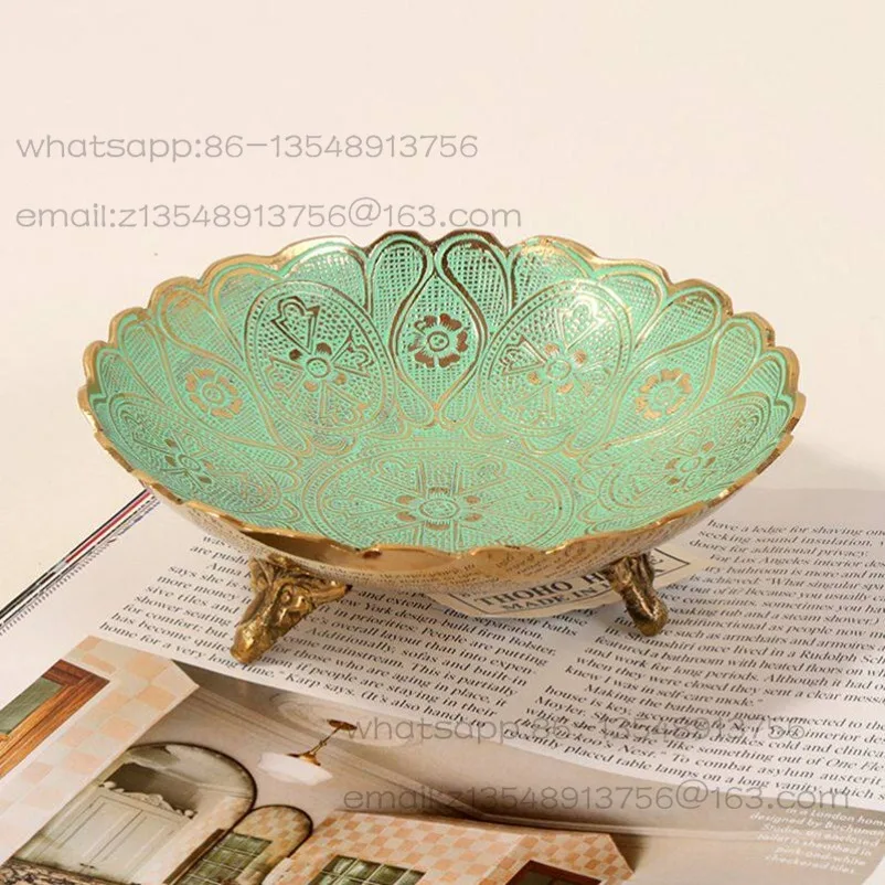 Nordic American handmade brass fruit plate, high-end luxury entrance key storage plate, coffee table decoration