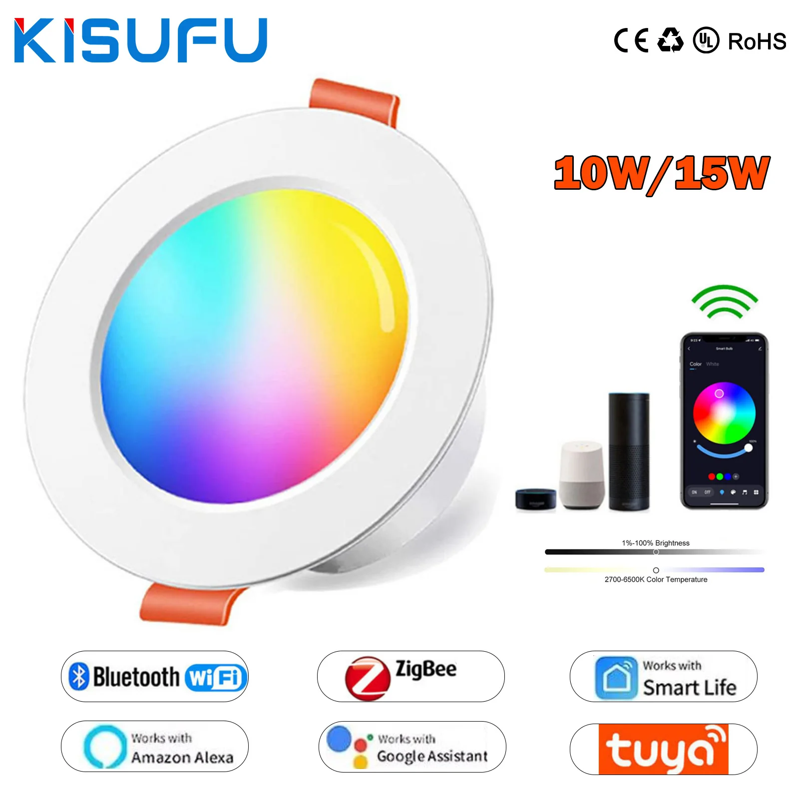 WiFi Smart LED Downlight Recessed Zigbee Bluetooth Downlight Dimmable AC85-265V 10W 15W Spotlight Compatible with Alexa Google