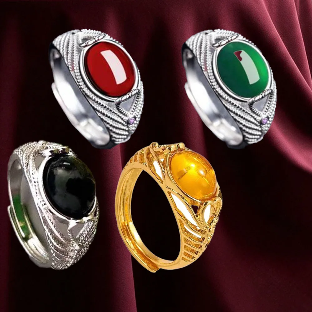 Tentacles Jewelry Imitation Hetian Jade Ruby Ring 1 Dollar Items Women's Emerald Open Ring Birthday Gift Manufacturer Wholesale