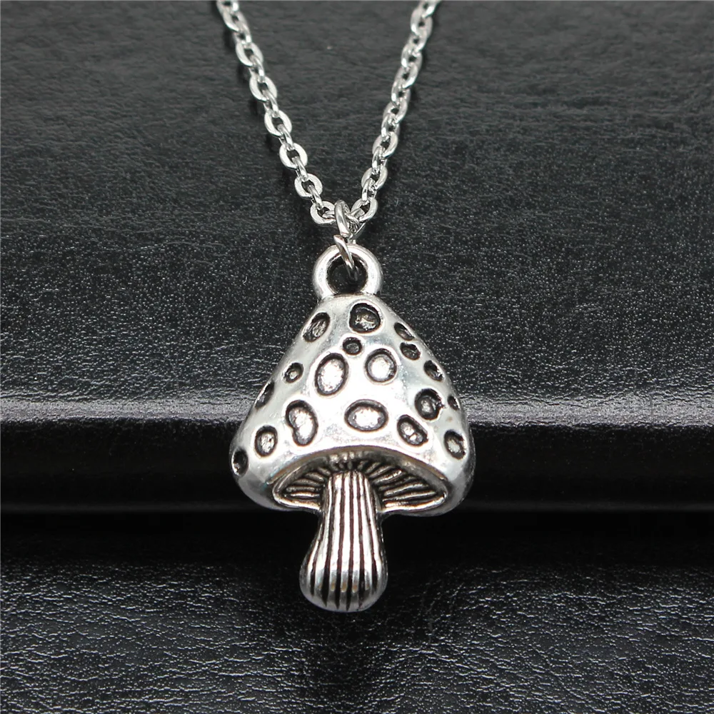 Fashion Simple Vintage Antique Silver Color 28x18mm Mushroom Pendant Necklace For Women