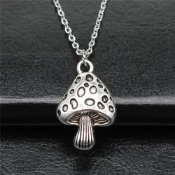 Fashion Simple Vintage Antique Silver Color 28x18mm Mushroom Pendant Necklace For Women