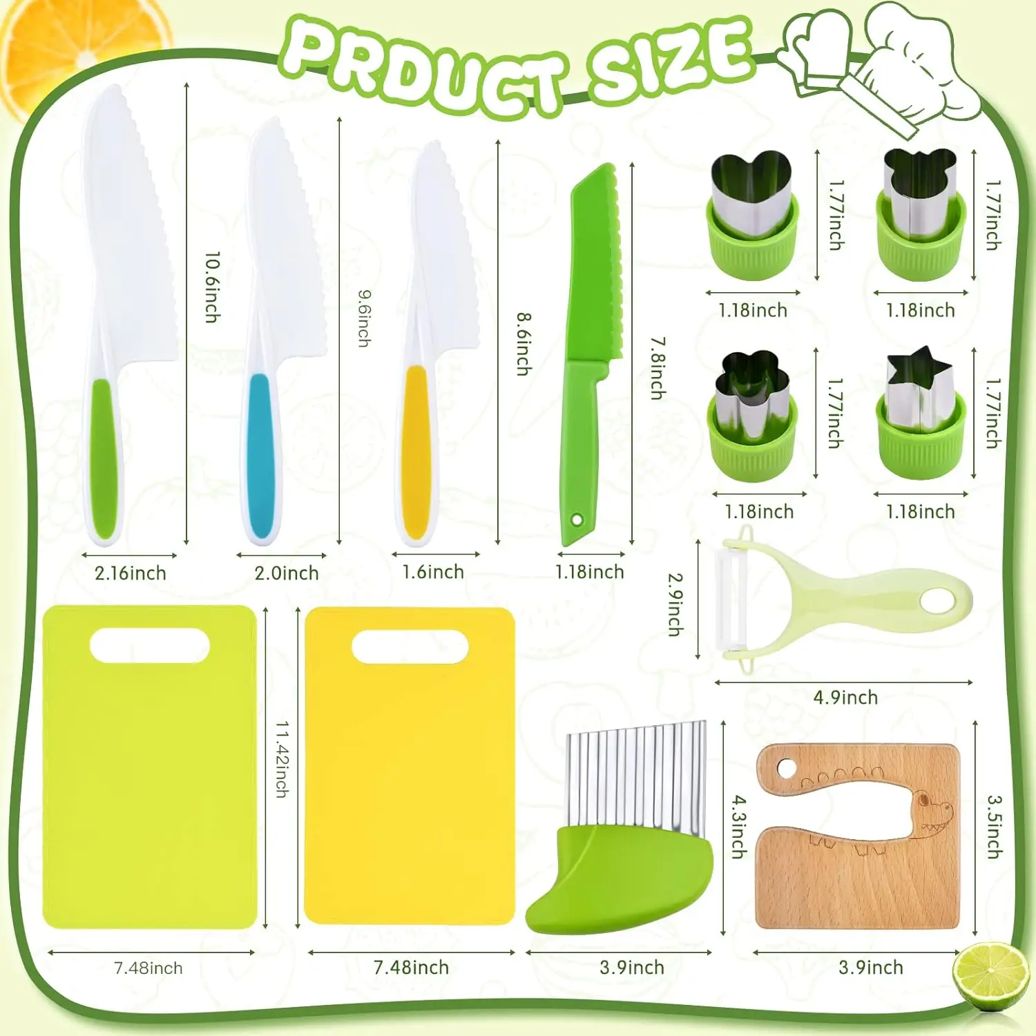 13Pcs Montessori Kitchen Tools for Toddlers-Kids Cooking Sets Safe for Real Cooking Toddler Crinkle Cutter Kids Cutting Board