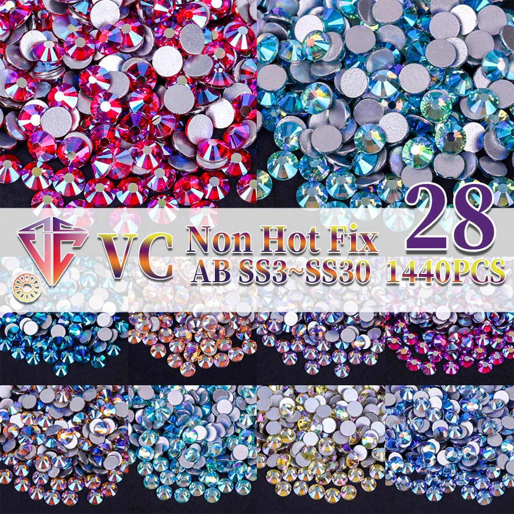 VC Color AB Crystal AB Stones Strass Flatback Glass Diamond Design Glitter Rhinestones For Manicure Nail Art Decoration