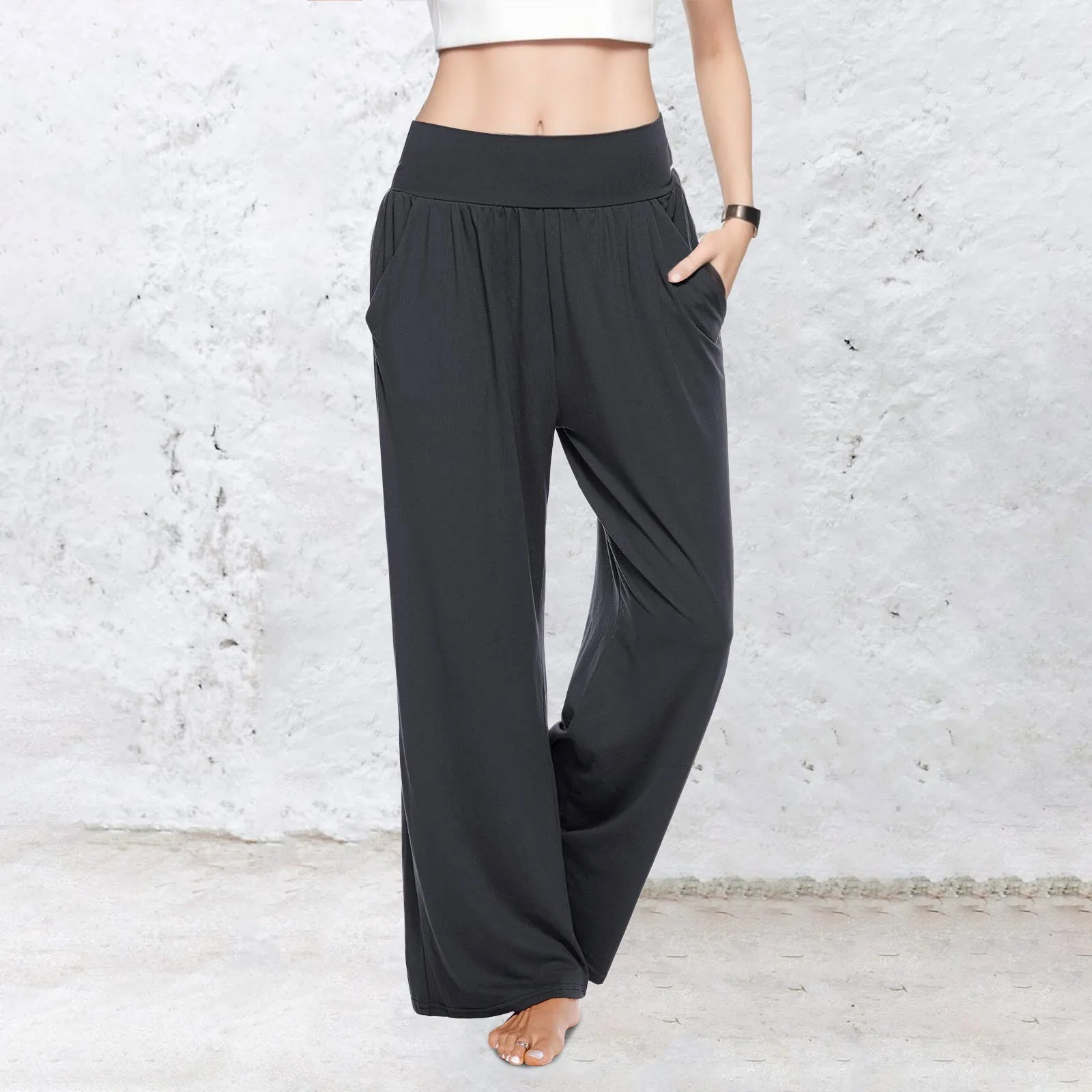 Pantaloni a gamba larga da donna tinta unita Casual comodi pantaloni larghi da Yoga da donna pantaloni lunghi dritti della tuta estate nuovo