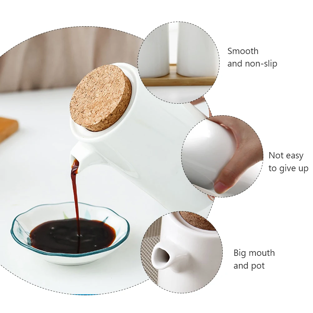 

1 Set Ceramic Oil Dispenser Soy Sauce Vinegar Bottle Kit Bamboo Tray Kitchen Condiment Bottles Household Oil Pot