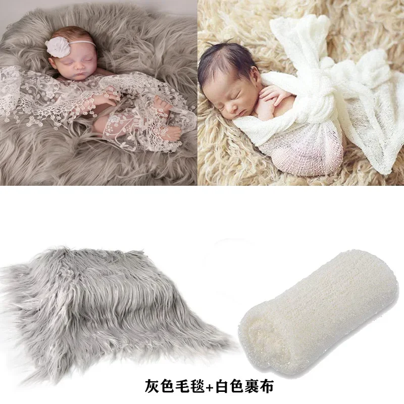 3PCS Newborn Baby Photography Props Blanket Wraps Set Photo Mat Blanket for Baby Boys and Girls Long Ripple Wrap Fotografia