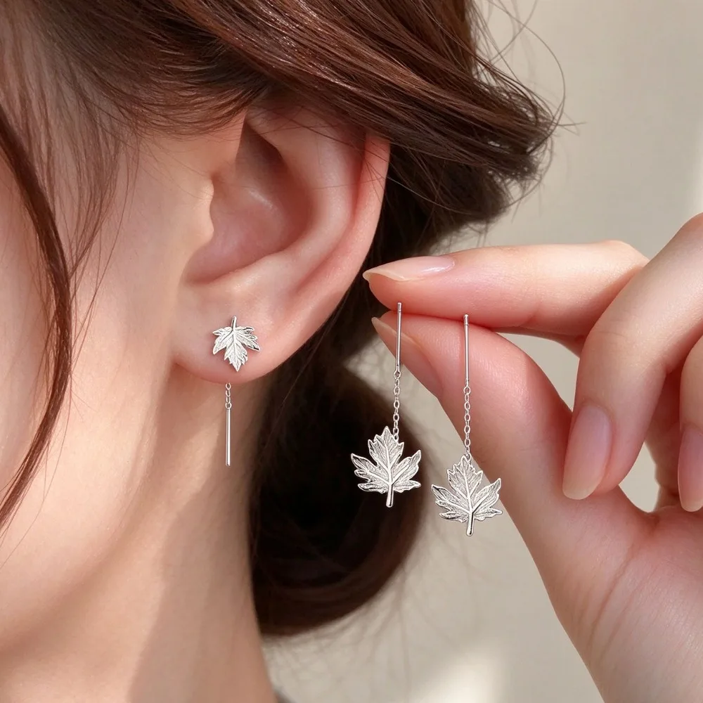 Exquisite Maple Leaf Tassel Drop Earrings for Women Geometric Leaf Ear Line Daily Wedding Party Fashion Jewelry Accessories