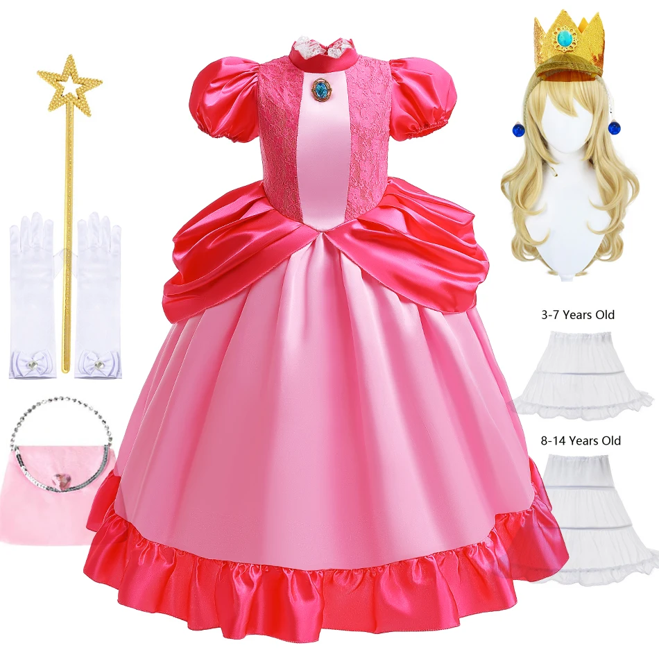 Princess Dress For Girl Halloween Peach Cosplay Costume Kids Birthday Carnival Party Outfits Children Stage Performance Clothes