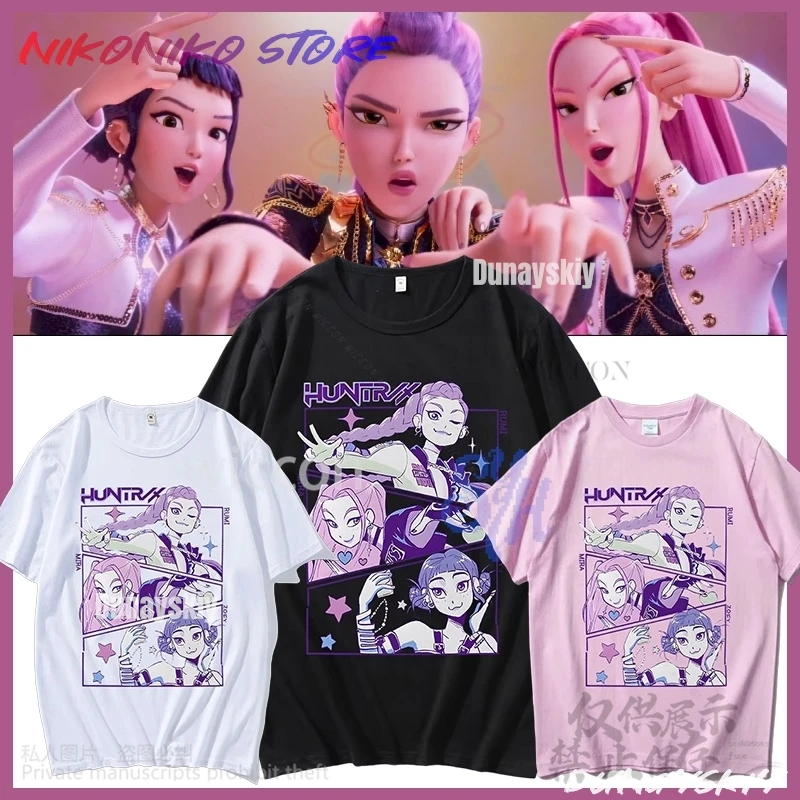 

Huntrix Rumi Mira Zoey Cosplay Anime Kpop Demon Girls Power Korea Groups Kawaii Cute Cartoon Comfort Colors Tshirt Halloween Cos