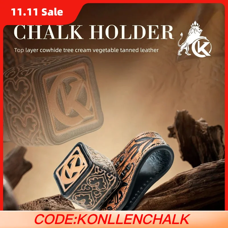 

KONLLEN Billiard Chalk Holder with Square Leather Engraved Magnetic Support for Pool Cue Snooker Silent Billiard Accessories