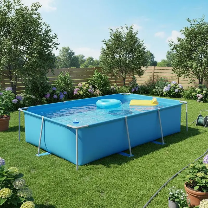 

Rectangular Outdoor Basin 118 x 78 x 30 in For Backyard Garden Patio, Heavy Duty Metal Support Quick Assembly 1046 Gallon Capacity Blue Pool