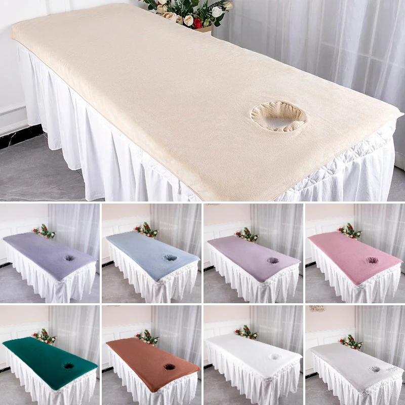 80x190cm Solid Color Massage Table Sheet with Face Hole Absorbent Spa Bed Cover Towel Large Bath Towel Beauty Salon Spa Supplies