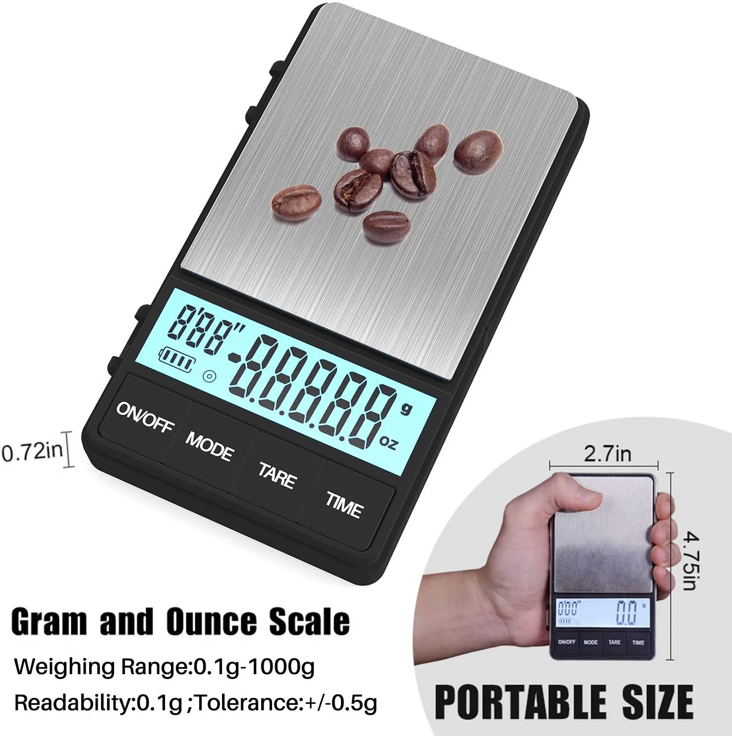 1000g 0.1g Mini Coffee Scale Pocket Personal Scale Electronic Digital Timer Espresso Coffee Scale Kitchen