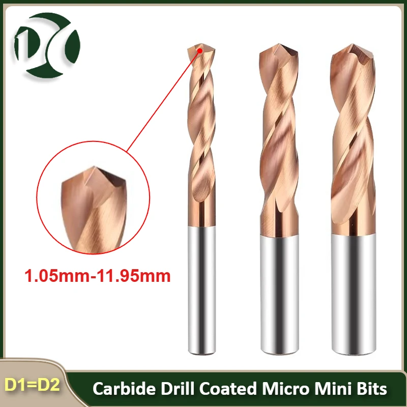 Carbide Drill Coated Micro Mini Bits CNC Hole Machining Tool for Steel D1=D2 Diameter Two Decimal Places 0.75mm-11.95mm