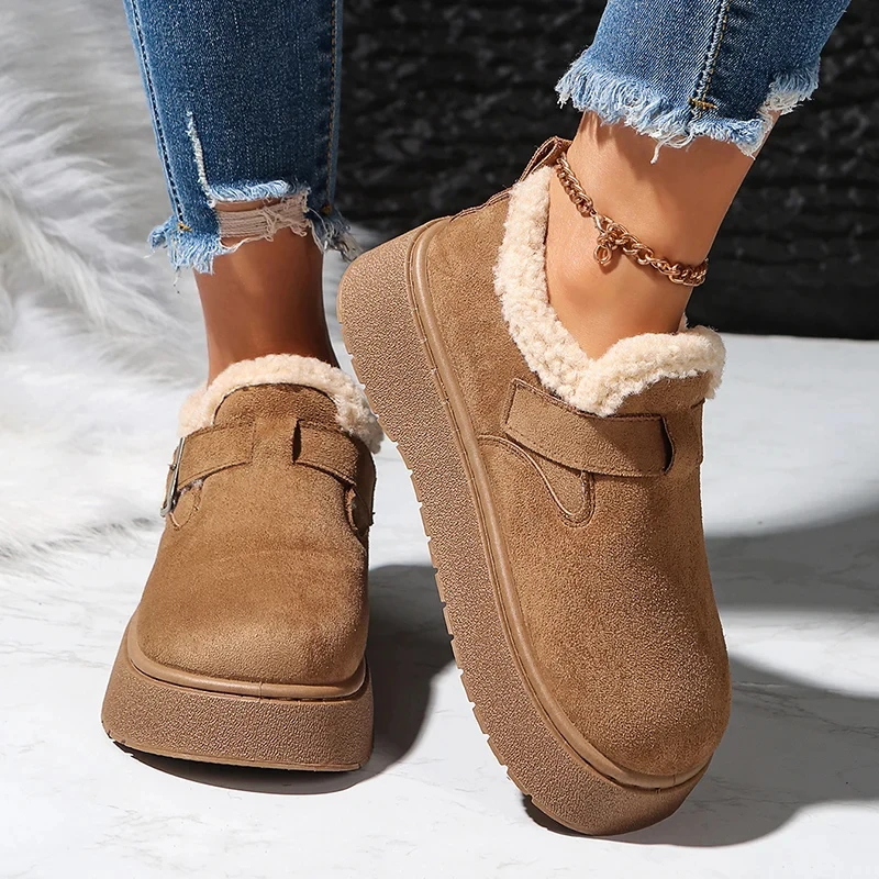 الخريف الشتاء سميكة وحيد أفخم الثلوج أحذية النساء مريح الدافئة الصوف بطانة حذاء من الجلد امرأة مكافحة زلة منصة أحذية قطنية Mujer #2