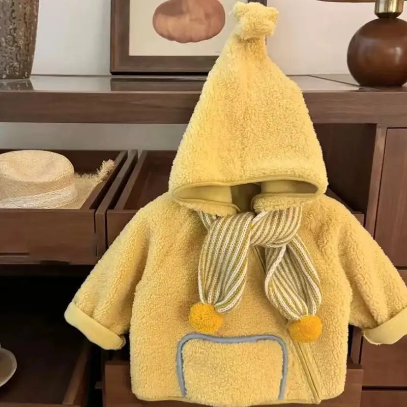 

Kawaii Girls Coat Children's Jacket Fashion Thickened Warm Hooded Loose Tops Outdoor Casual Female Student Gift 3-8 Years Old