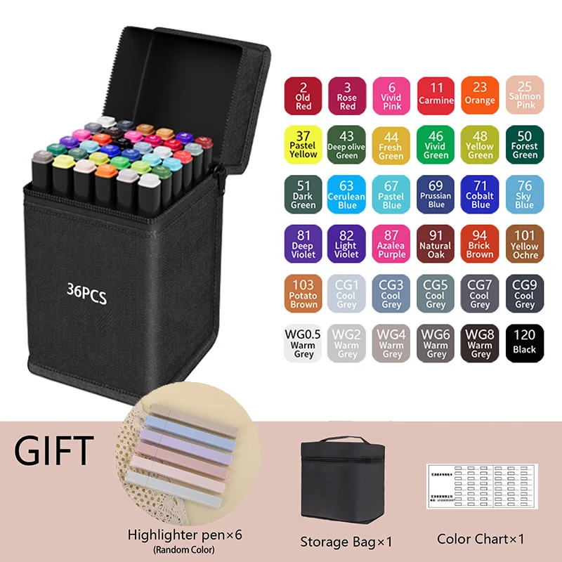 24-262 Kleuren Alcohol-Based Tekenenstiften Dubbele Punt Permanente Art Sketch Markers voor Illustratie Schoolbenodigdheden
