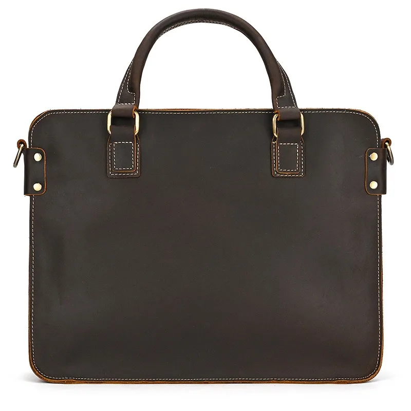 Vintage Echt Lederen Aktetas 14 Inch Laptoptas Eerste Laag Koeienhuid Handtas Schouder Messenger Tas Commuter Business Bag