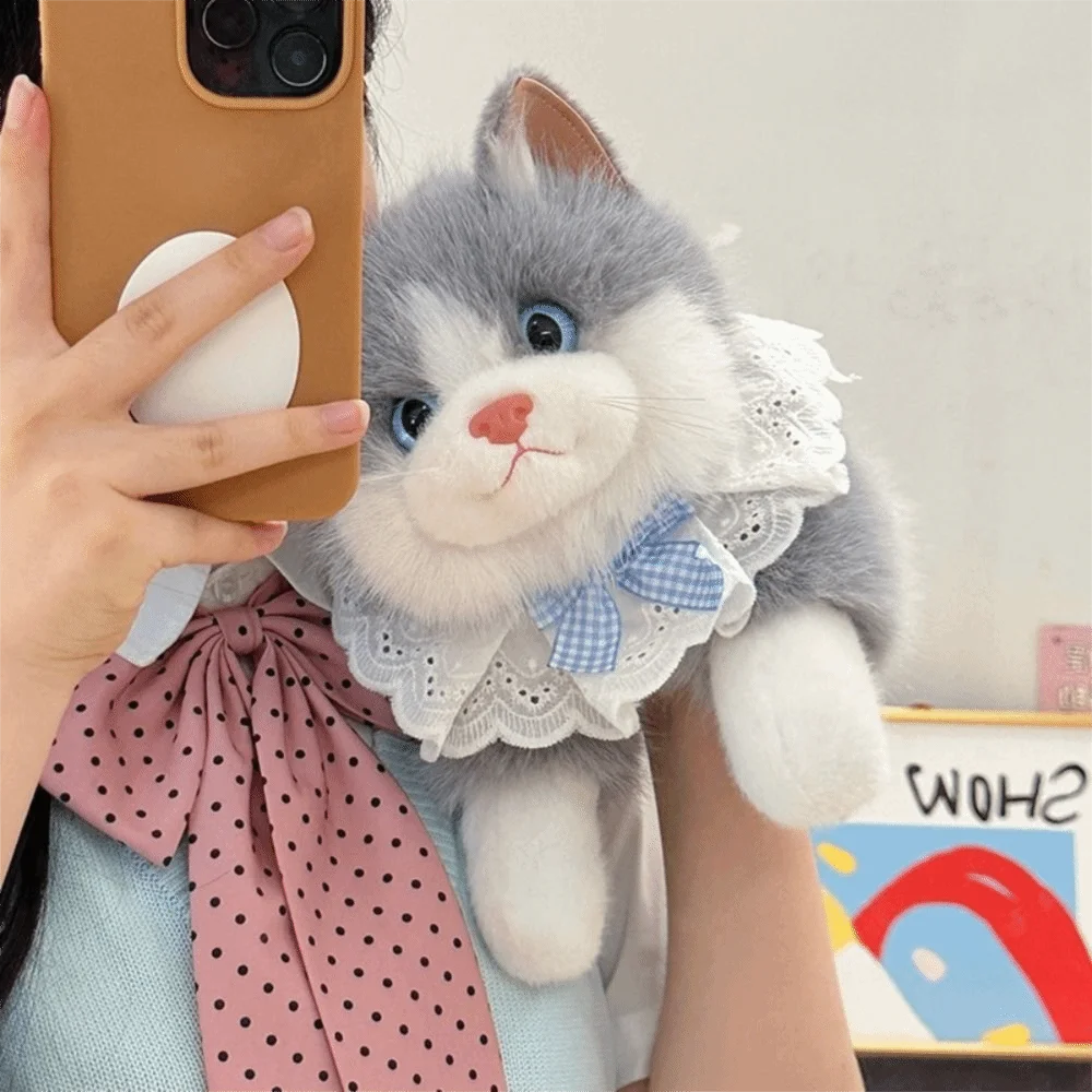 New Soft Simulation Cat Plush Toys Voiced With Bib Ragdoll Cat Plush Doll Cute Cartoon Fluffy Simulated Kitten Model Kids