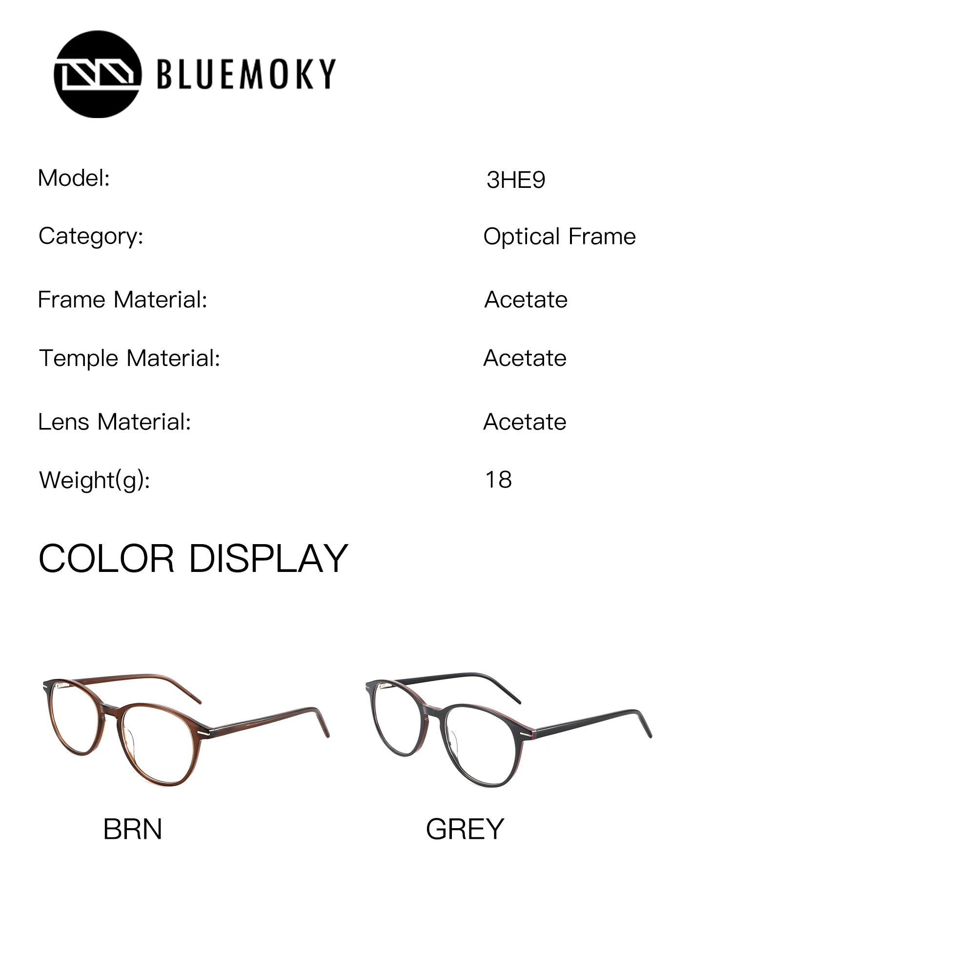 BLUEMOKY M Size Acetate Round Prescription Lenses and Frames Progressive Anti Blue Light Graduated Glasses for Myopia Woman