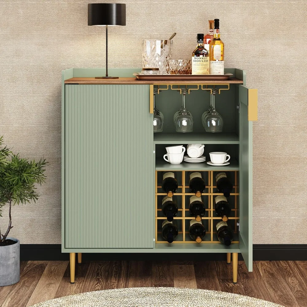 Armadietto da bar con portabottiglie, armadietto per liquori con struttura scanalata, credenza moderna da buffet per cucina Din