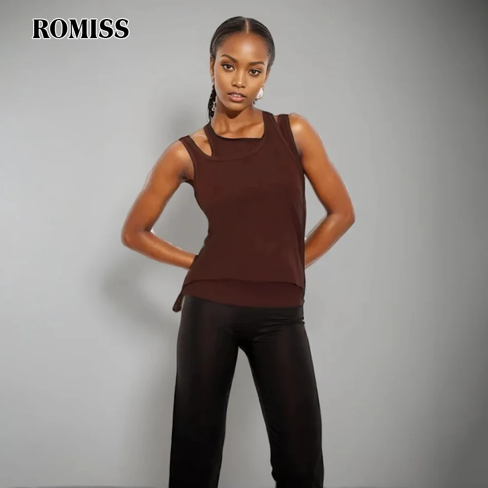 ROMISS Sexy Irregular Tank Tops For Women Asymmetrical Collar Sleeveless Solid Minimalist Casual Vests Female Summer 2024