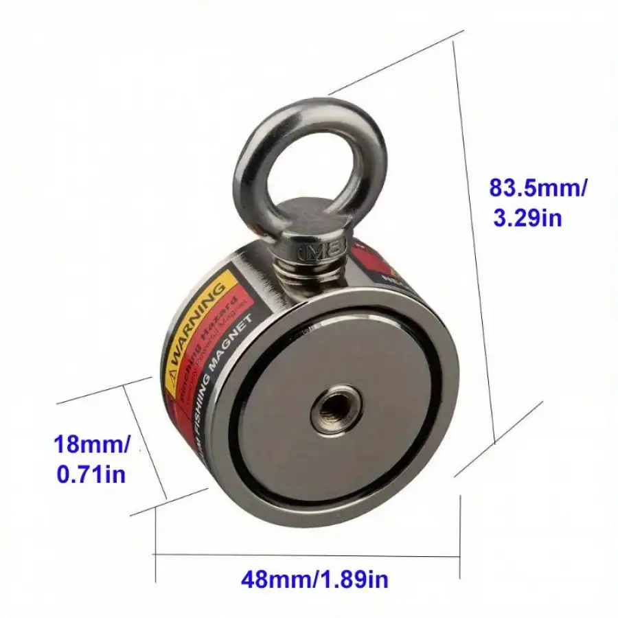 48mm Double-Sided Neodymium Fishing Magnets with Red Rope Fishing Set - 209lb Strong 1.89