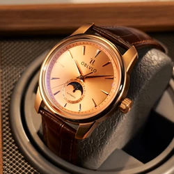 OBLVLO Top Original Brand Moonphase Leather Mechanical Watch for Men High Quality Rose Gold Dial Business Automatic Watch JM-MP