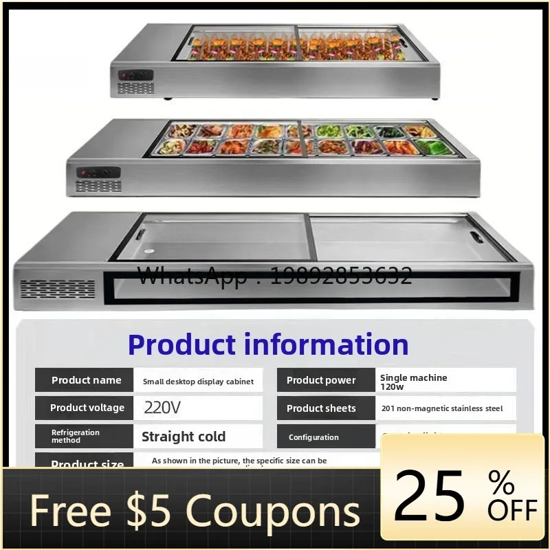 Stainless Steel Freezer Stall Countertop Display Cabinet BBQ Refrigerated Freezer Desktop Small Fresh-keeping Cabinet