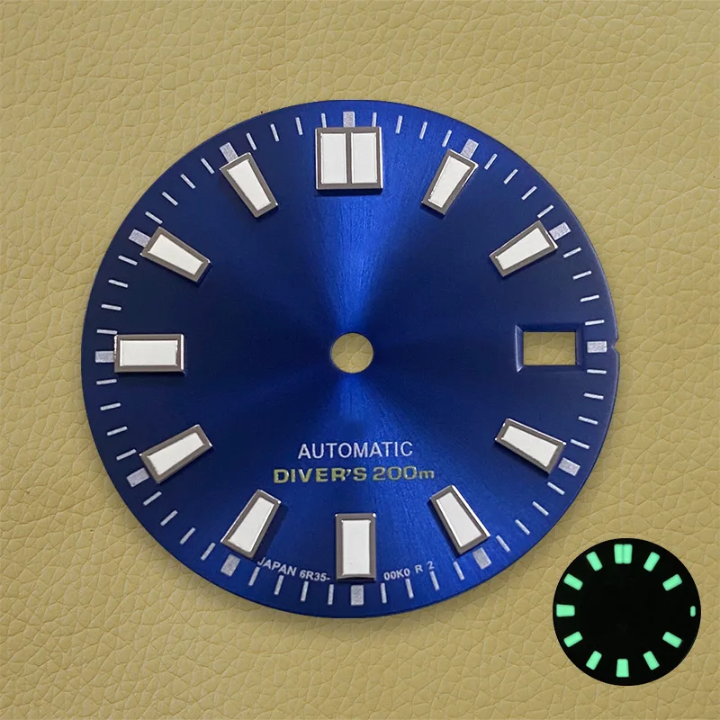 28.5mm S Logo Dial NH35 Sunburst Diver's Dial Fit NH35/NH36/4R/7S Movement Strong C3 Green Luminous Watch Accessories view 4