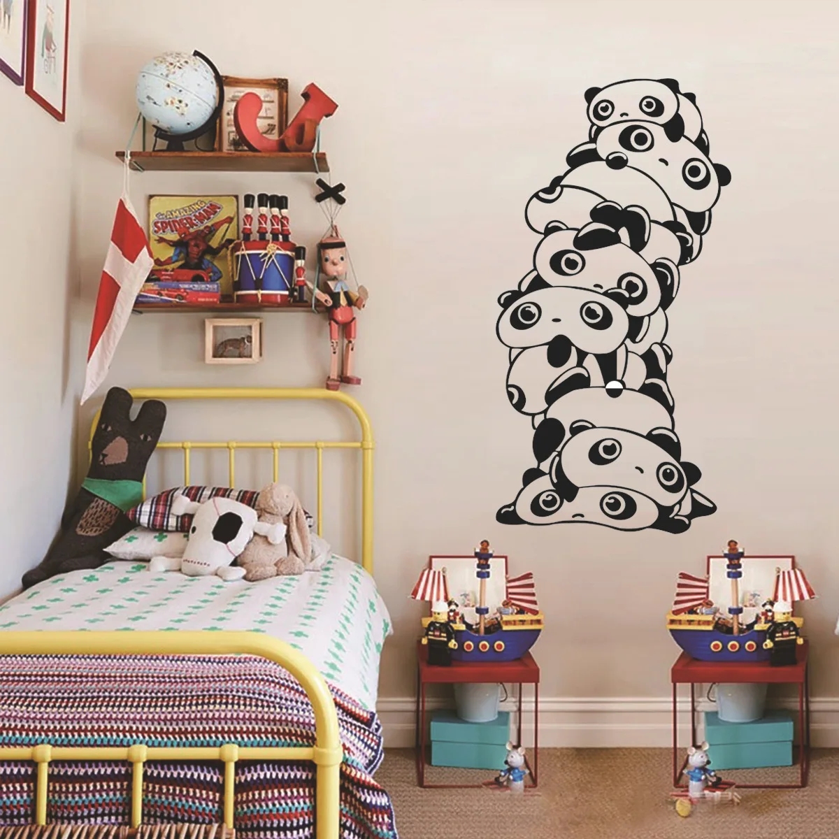 58*30cm Black Panda Cartoon Creative Wall Stickers Living Room Bedroom Study  Bedroom Window Glass Decorative Pvc Wall Stickers