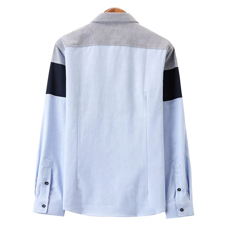 Korean Patchwork Long Sleeve Shirts Man Lapel Pocket Casual Button Up Blouse Cotton Breathable Slim Fit Trend Shirt Streetwear