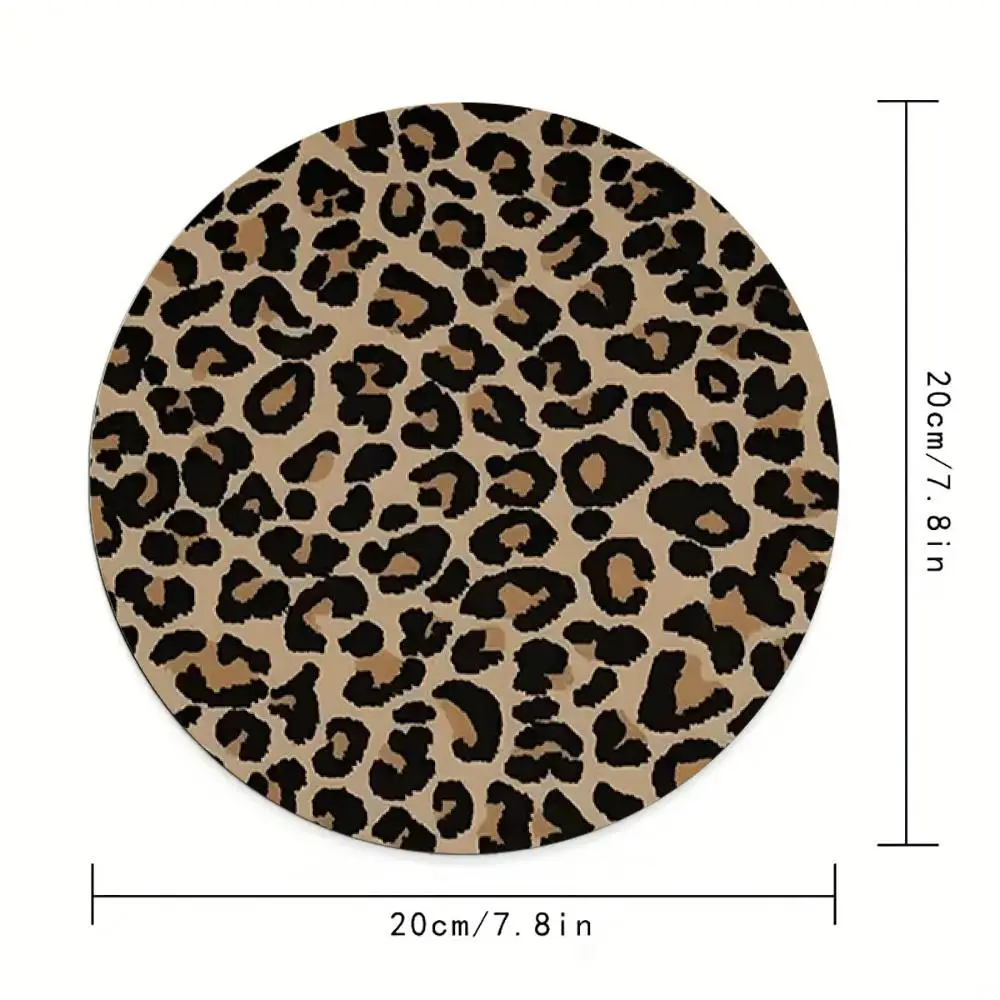 Leopard Print Pattern Mouse Pad Round Non-Slip Rubber Computer Desk Mat Accessories Office Mouse Mat Playmat Rug Desk Pad