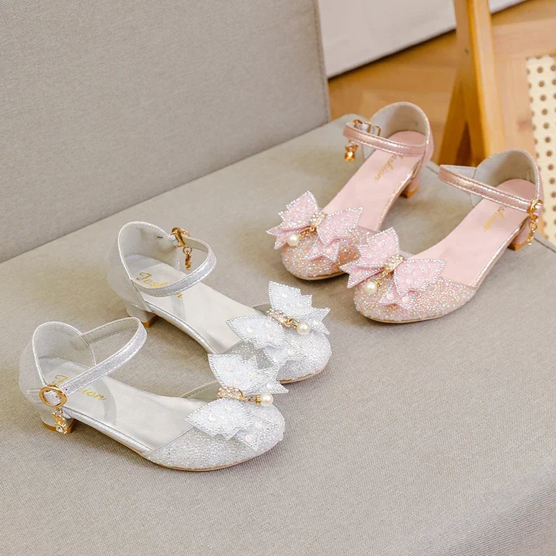 

Hot Sale Beaded Kids Elegant Lightweight Banquet with Heeled Shoes Baby Girls Summer Princess Fashion Soft Sequined Sandals