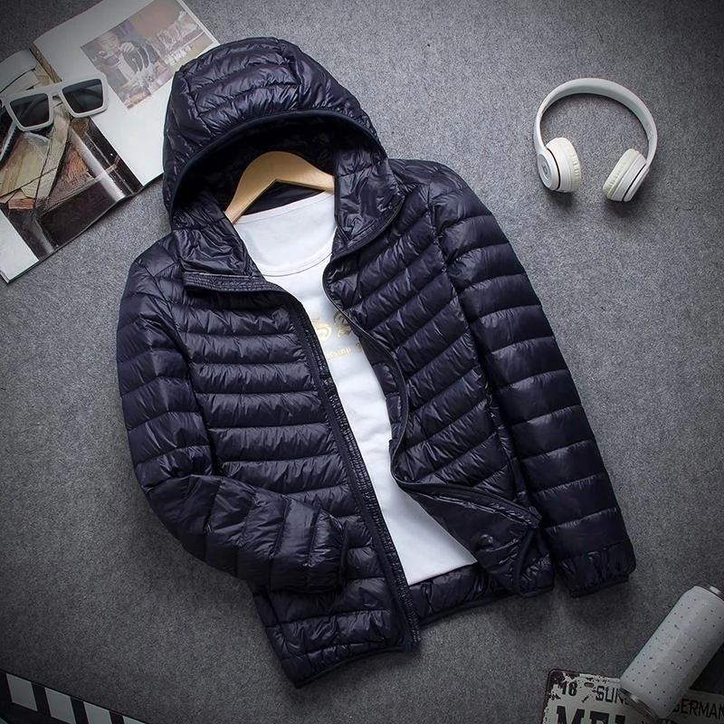 ​ Beperkte voorraad heren slanke donsjas, ultradunne opstaande kraag, capuchonjas, herfst-winter thermische kleding ​