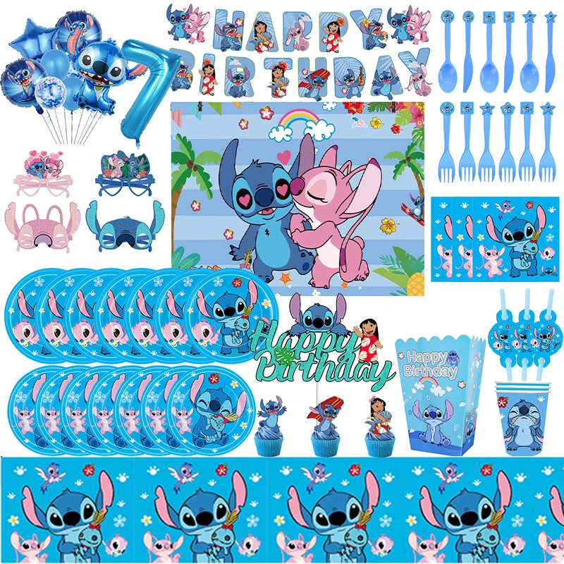 Disney Stitch Birthday Party Decorations Lilo&Stitch Blue Theme Disposable Tableware Set Fork Knife Spoon For Kids Baby Shower