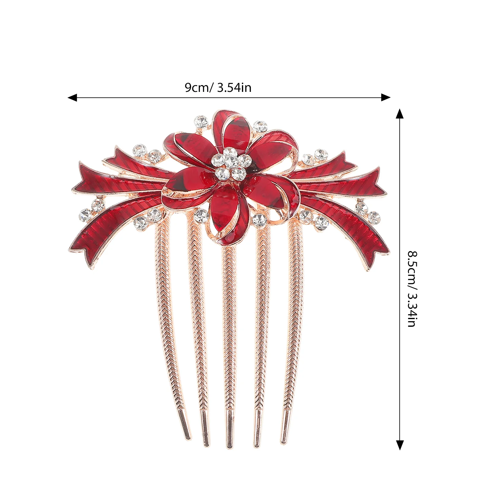 سبيكة الشعر مشط حجر الراين الزفاف التبعي دائم خمسة شقوق تصميم البريق الأحمر حفل زفاف خوذة الشعر مجوهرات #4