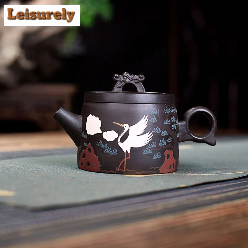 

190ml Creative Yixing Purple Clay Teapots Handmade Pine Crane Pot Raw Ore Black Mud Kettle With Infuser Zisha Tea Set Supplies