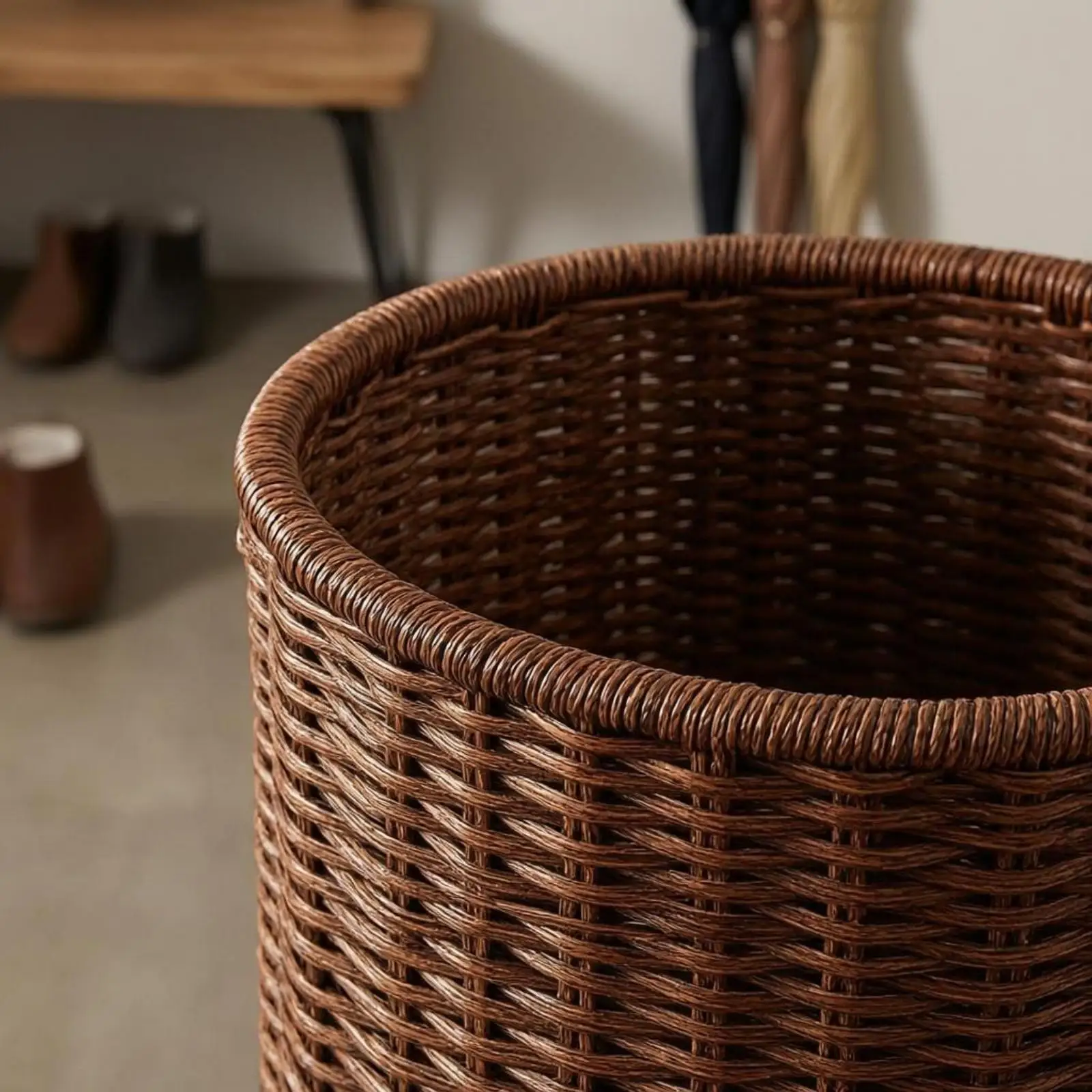 Entryway Storage Bin Umbrella Stand with Hazelnut Finish for Home Corner and Porch Use