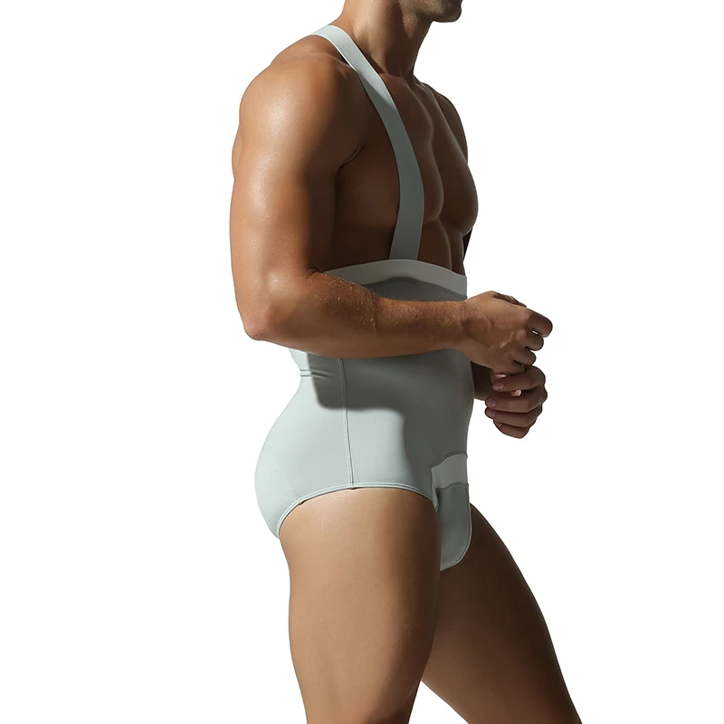 Men's Slim Fit Bodysuits One-piece Wrestling Singlets Fitness Leotards Backless Underwear Jumpsuit Elastic Undershirts Rompers