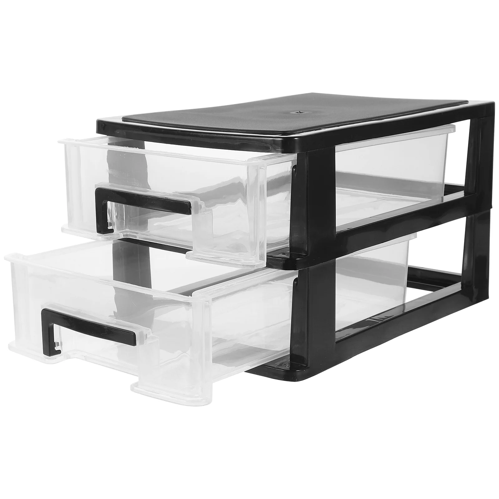 

2 Layers Black Shelves Drawer Type Storage Organizer Cosmetics Holder Sundries Clothing Office